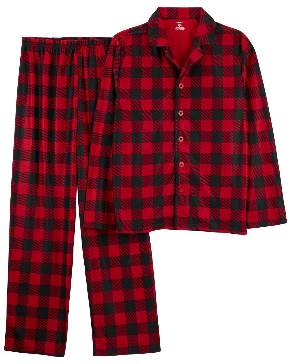 Red Adult 2-Piece Buffalo Check Fleece Coat-Style Pajamas | carters.com | Carter's