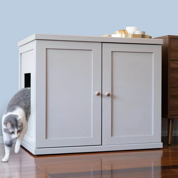 The Refined Litter Box - Wood Cat Litter Box Enclosure Cabinet with Drawer, Modern Style | Wayfair North America