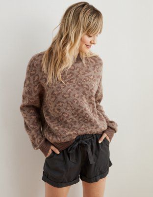 Aerie Leopard Crew Pullover Sweater | American Eagle Outfitters (US & CA)
