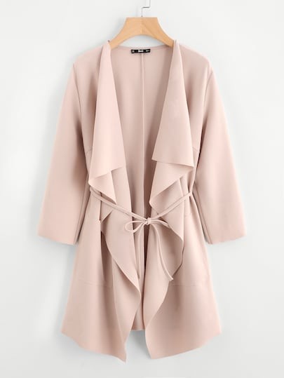 SHEIN Waterfall Collar Pocket Front Wrap Coat | SHEIN