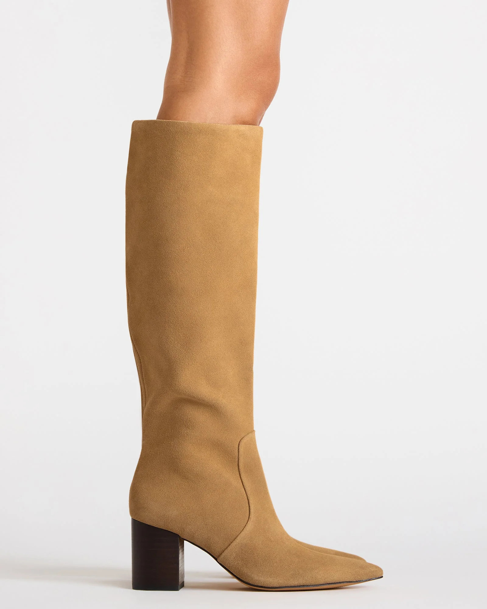 SKYLINE Taupe Suede Knee-High Pointed Toe Women's Boot | Steve Madden (US)