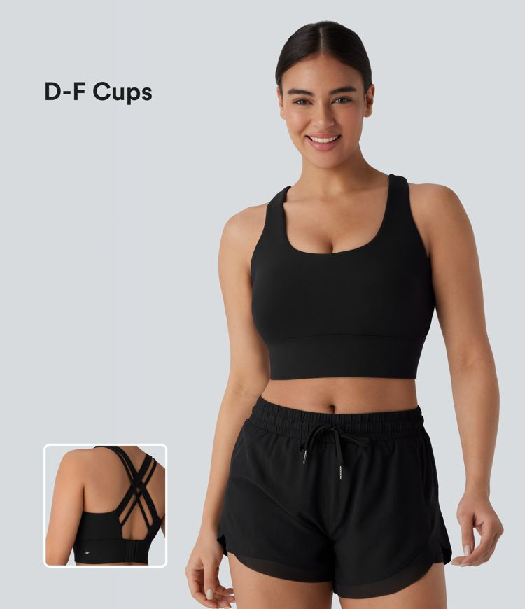 Women’s Medium Support U Neck Backless Crisscross Adjustable Hook Running Sports Bra-D/DD/DDD/F... | HALARA