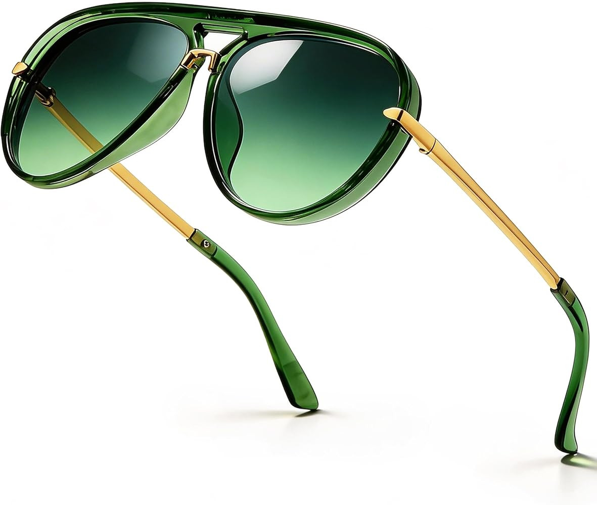 SIPHEW Retro Aviator Sunglasses for Women Trendy Shades Oversized Vintage Double Bridge Sun Glass... | Amazon (US)
