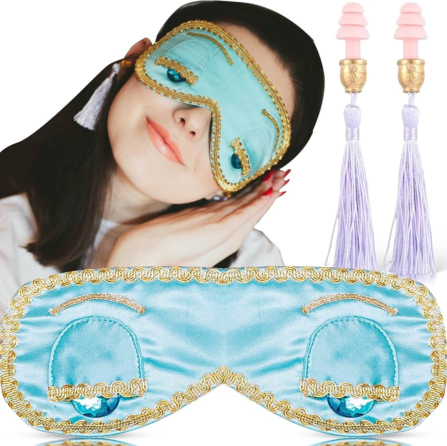 Utopiat Audrey Hepburn Style Silk Sleep Mask & Ear Plugs with Tassel Set for Women | Cute Eye Mas... | Amazon (US)