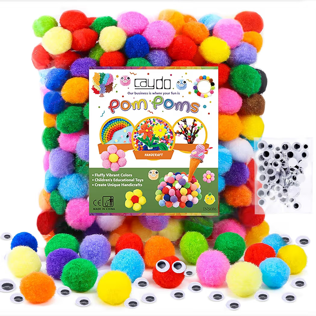 Caydo [400 pcs] - 300 Pieces 1 Inch Assorted Pompoms with 100pieces Wiggle Eyes Multicolor Arts a... | Amazon (US)