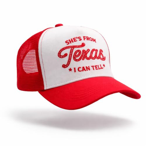 Red and White Trucker Hat with Western Text, Lone Star Texas Girl Pride, Contrast Stitching, Country Music Concert Theme Trucker Cap | Amazon (US)