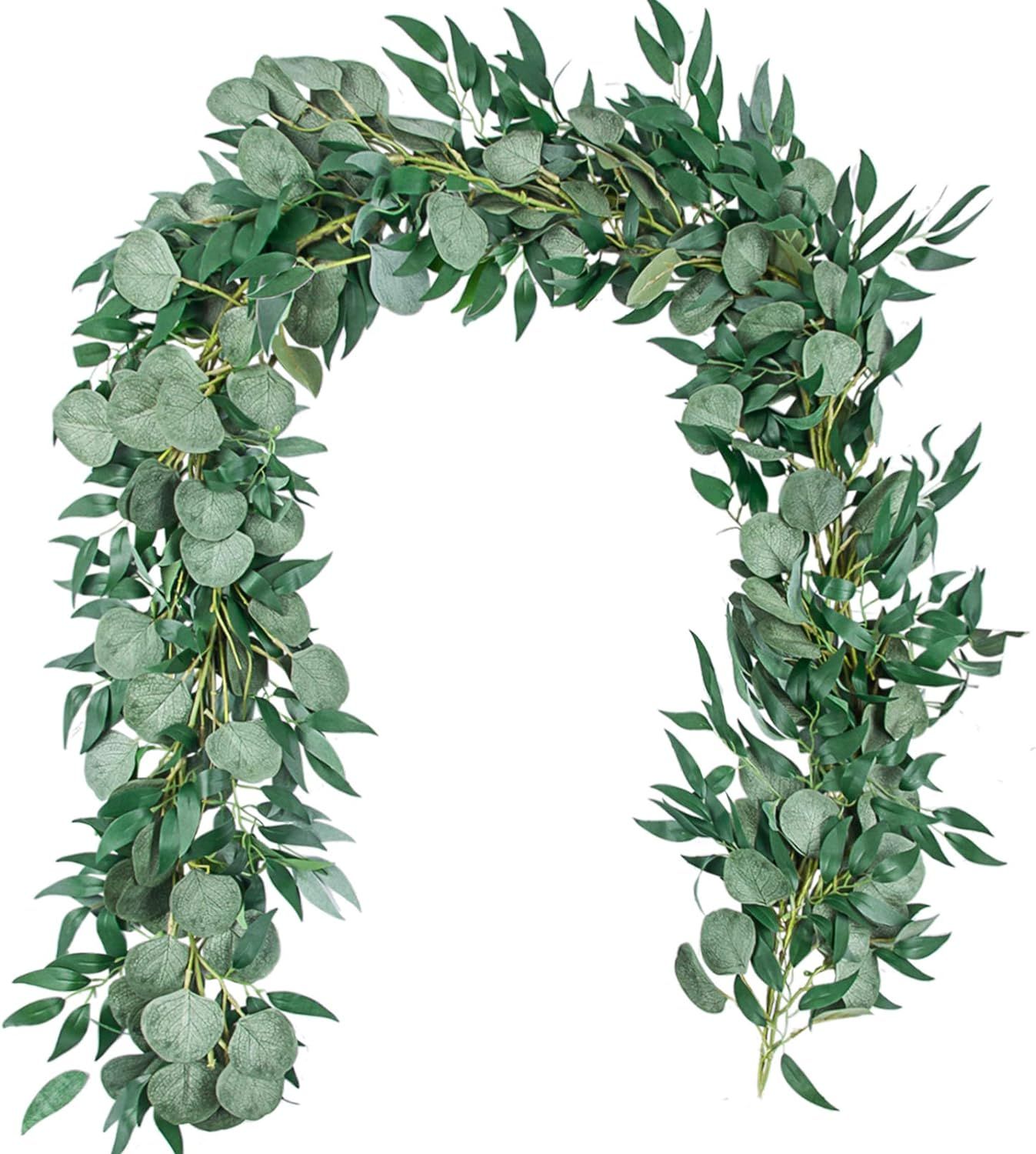 TOPHOUSE 2 Pack Artificial Eucalyptus Garland with Willow Leaves, 6.5 Ft Fake Greenery Vines Swag... | Amazon (US)