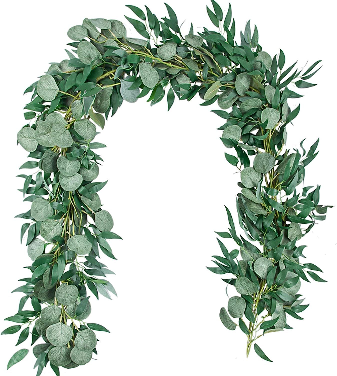 TOPHOUSE 2 Pack Artificial Eucalyptus Garland with Willow Leaves, 6.5 Ft Fake Greenery Vines Swag... | Amazon (US)