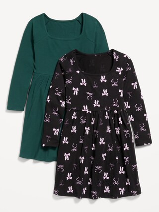 Long-Sleeve Square-Neck Fit and Flare Dress 2-Pack for Girls | Old Navy (CA)