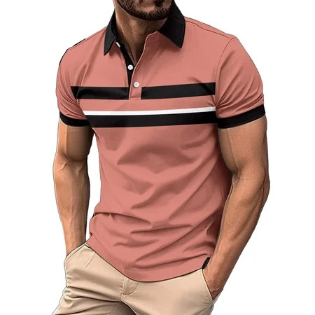 Pink Shirts for Men Men S Fashion Spring And Summer Casual Short Sleeved Buttons Lapel Solid Color Short Sleeved T Shirt Tops Tank Tops Men | Walmart (US)