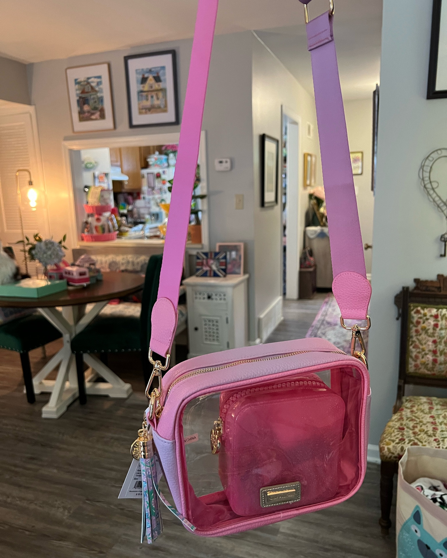 Pink and purple ombre trim clear bag with Stoney Clover jelly pouch. Stadium bag, crossbody bag. 

#LTKItBag #LTKFindsUnder50 #LTKSeasonal