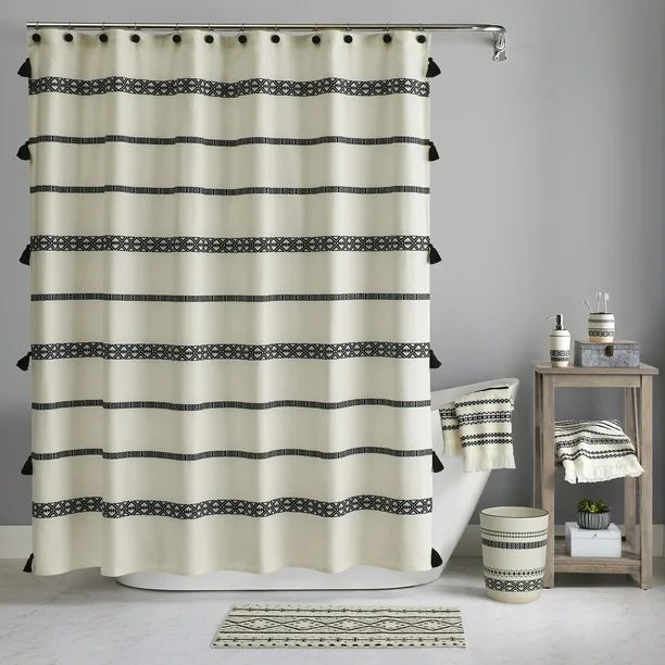 Boho Chic Cotton Shower Curtain, Beige, Black, Better Homes & Gardens, 72” x 72” - Walmart.co... | Walmart (US)