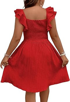 Floerns Women's Plus Size Wrap Front Sweetheart Neck Ruffle Cap Sleeve A Line Dress | Amazon (US)