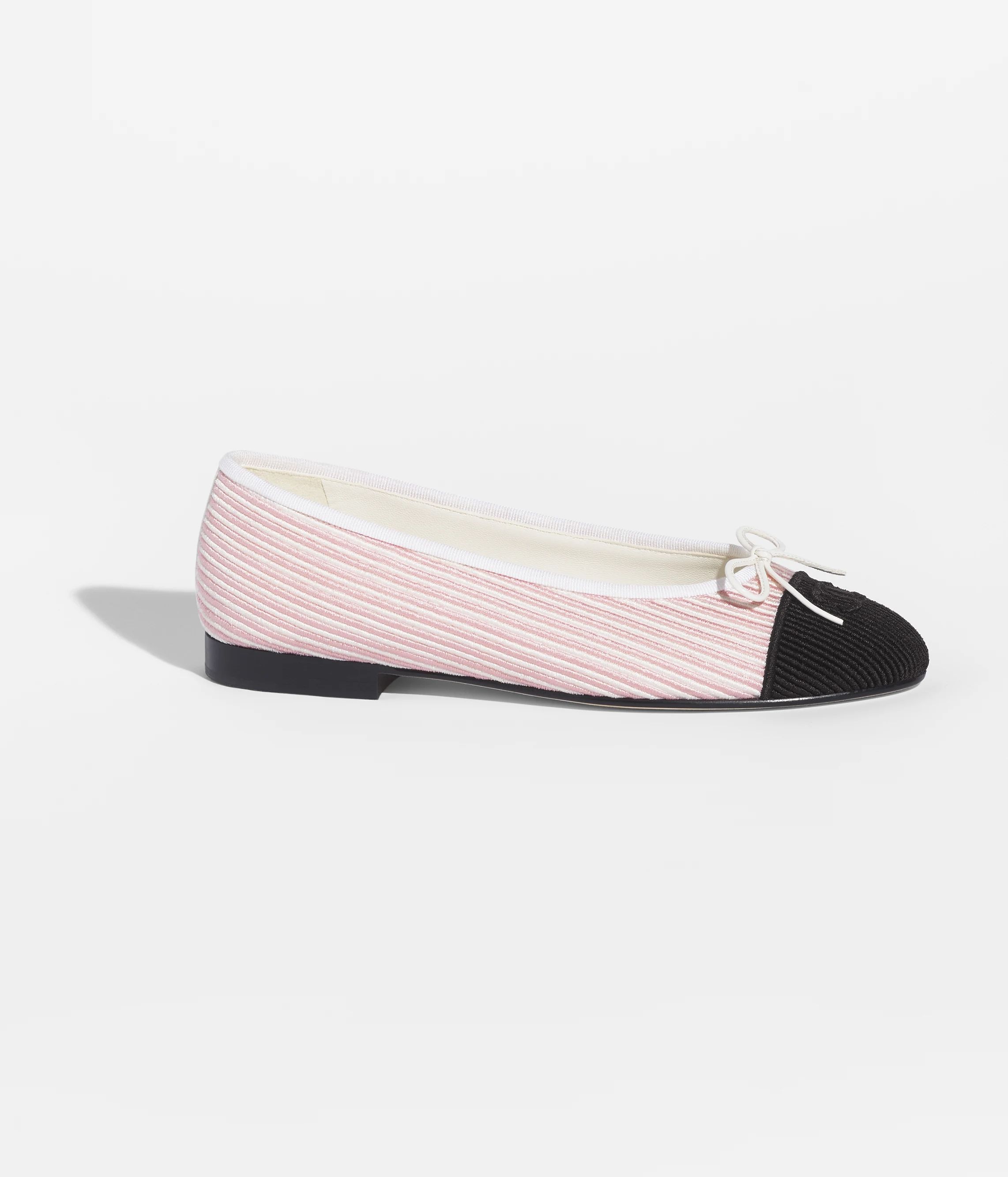 Ballet flats - Embroidered fabric, white, light pink & black — Fashion | CHANEL | Chanel, Inc. (US)