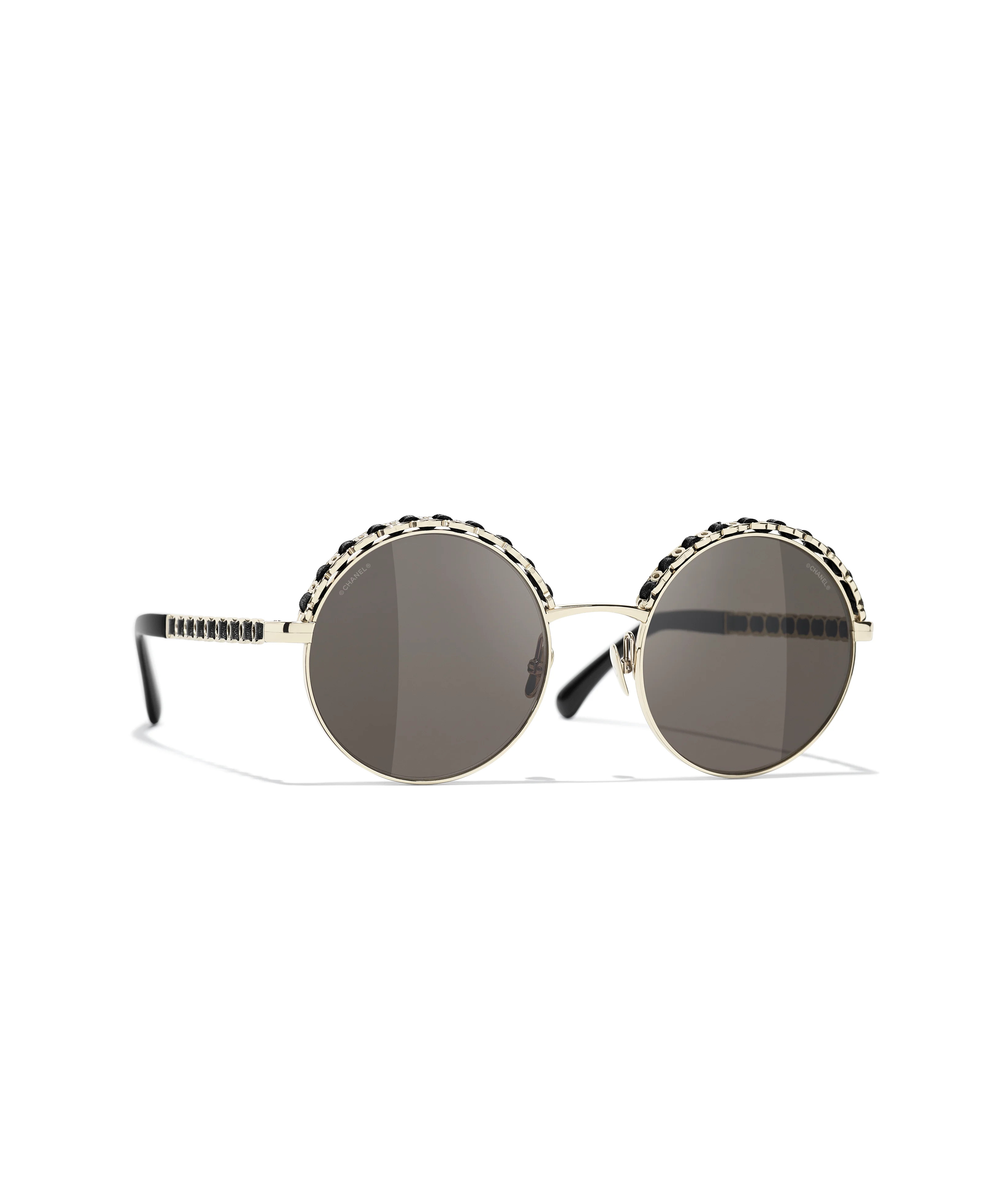 CHANEL Sunglasses: Round Sunglasses, metal & calfskin — Fashion | CHANEL | Chanel, Inc. (US)