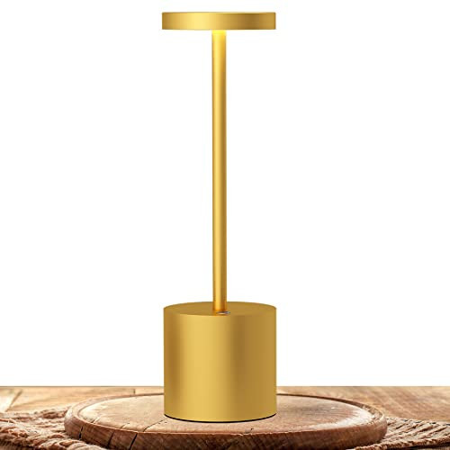 TBBGA LED Cordless Table Lamps, Portable Rechargeable Battery Operated Lamp, Modern Metal 2 Level Dimmable Indoor and Outdoor Cordless Lamp,Desk Lamp for/Restaurant/Bar/Cafe/Bedroom. (Gold) | Amazon (US)