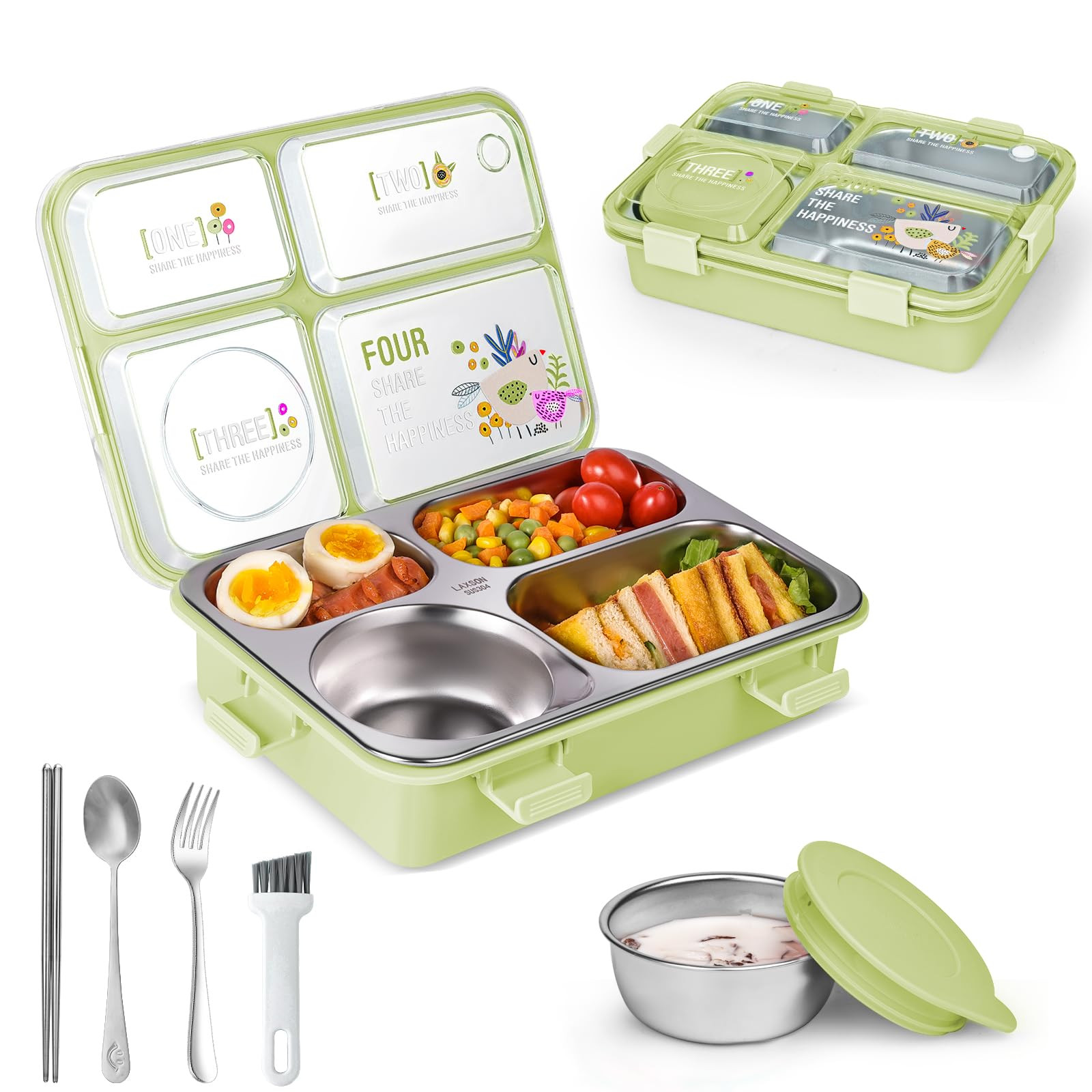 Lonchera de acero inoxidable para adultos, caja Bento de metal de 28.7 onzas, 4 compartimentos, r... | Amazon (US)