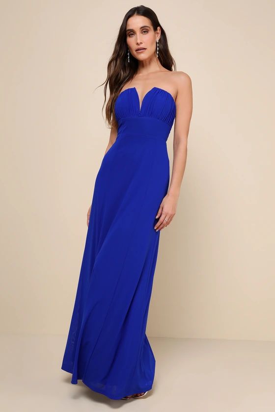 Momentous Charm Royal Blue Mesh Strapless Maxi Dress | Lulus