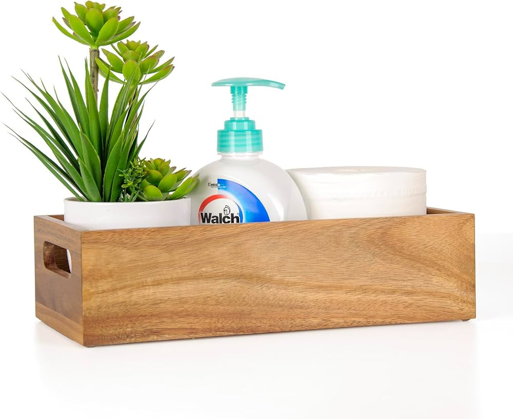 Natural Acacia Hardwood Bathroom Tray with Handles for Organizing Toiletries and Accessories - 12... | Amazon (US)