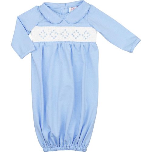 Blue Knit Smocked Baby Gown | Cecil and Lou