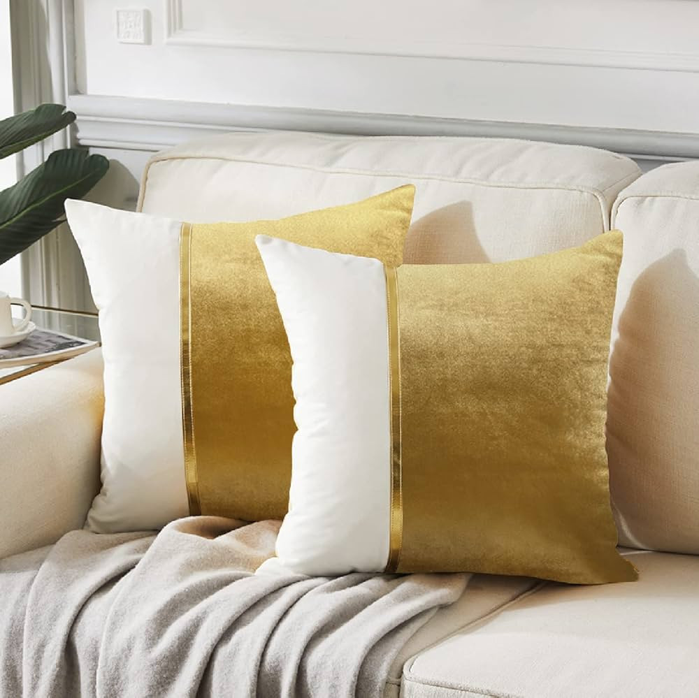 Fancy Homi 2 Packs Gold Decorative Throw Pillow Covers 20x20 Inch for Living Room Couch Bed, Velv... | Amazon (US)