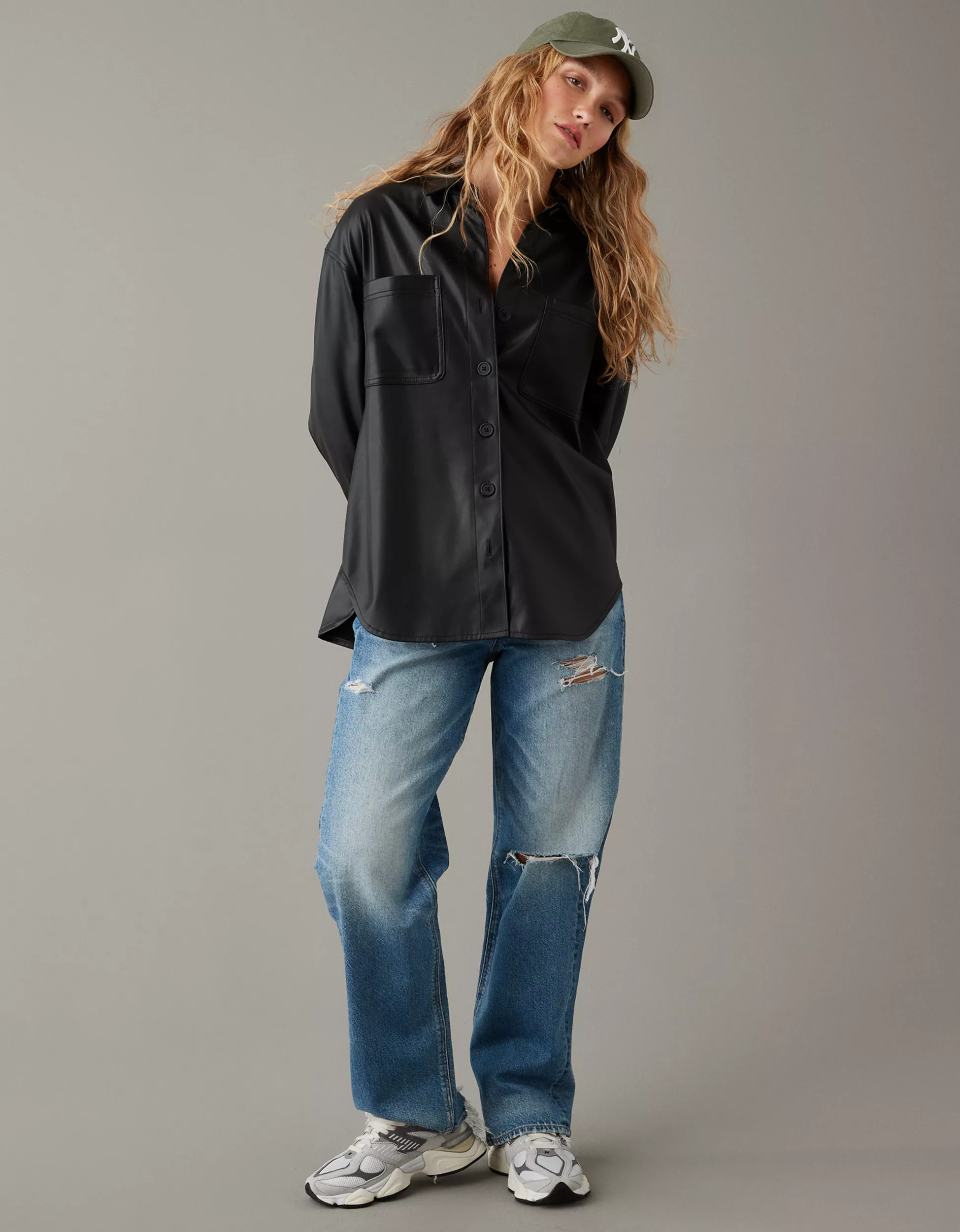 AE Oversized Vegan Leather Shacket | American Eagle Outfitters (US & CA)