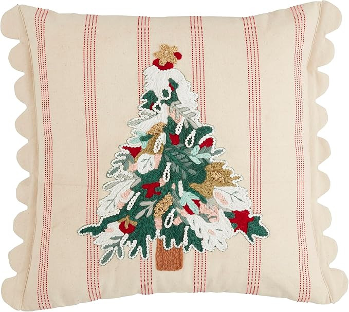 Mud Pie Tree Striped Embroidery Pillow, 18" x 18", Multi | Amazon (US)
