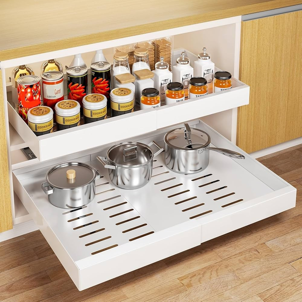 Delamu 2 Pack Pull Out Cabinet Organizer, 21" Deep Pull Out Drawers for Cabinets, Expandable Slid... | Amazon (US)