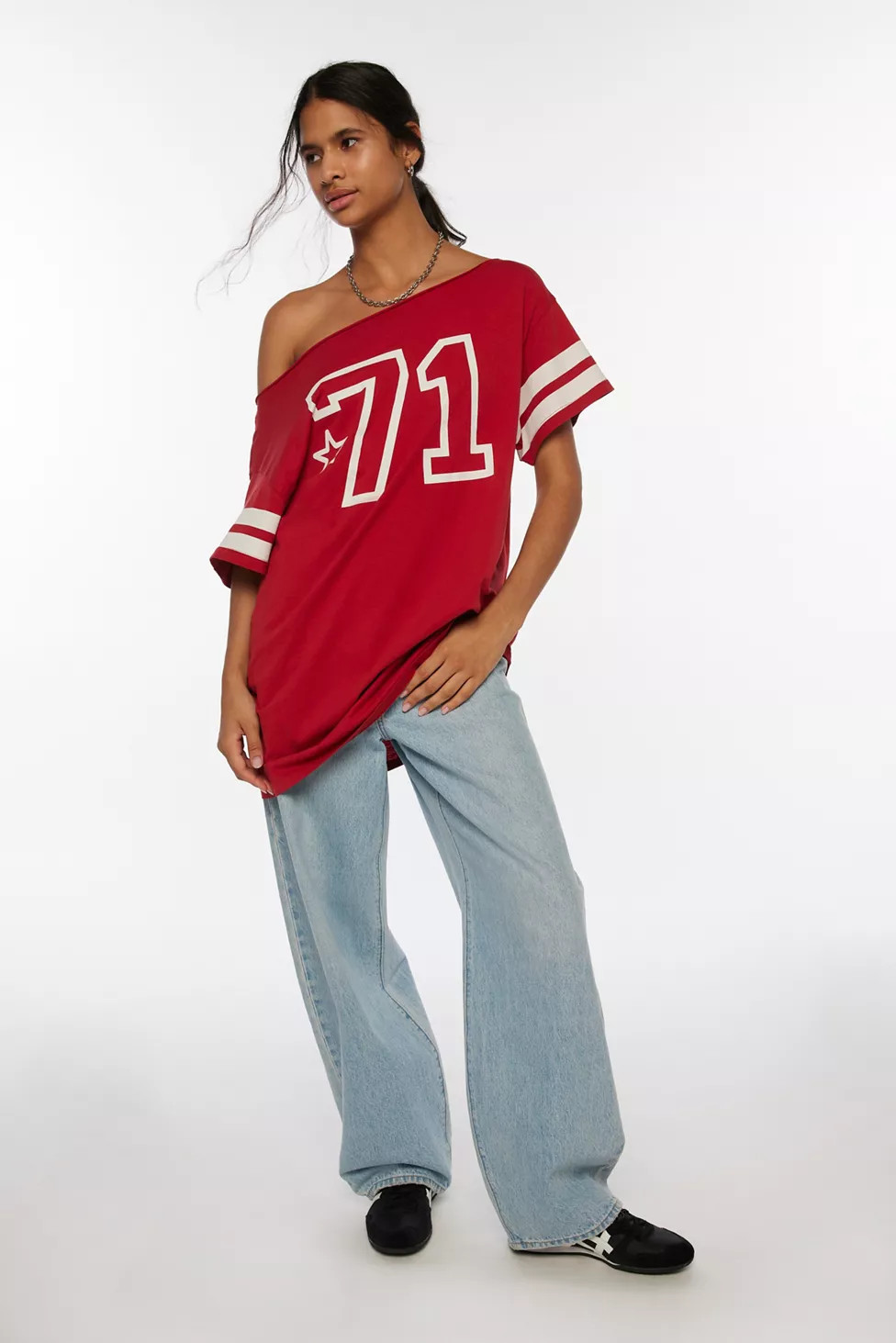 71 Jersey Graphic Off-The-Shoulder T-Shirt Dress | Urban Outfitters (US and RoW)