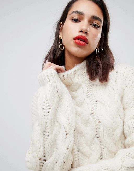 Mango oversized chunky cable knitted jumper in light beige | ASOS UK