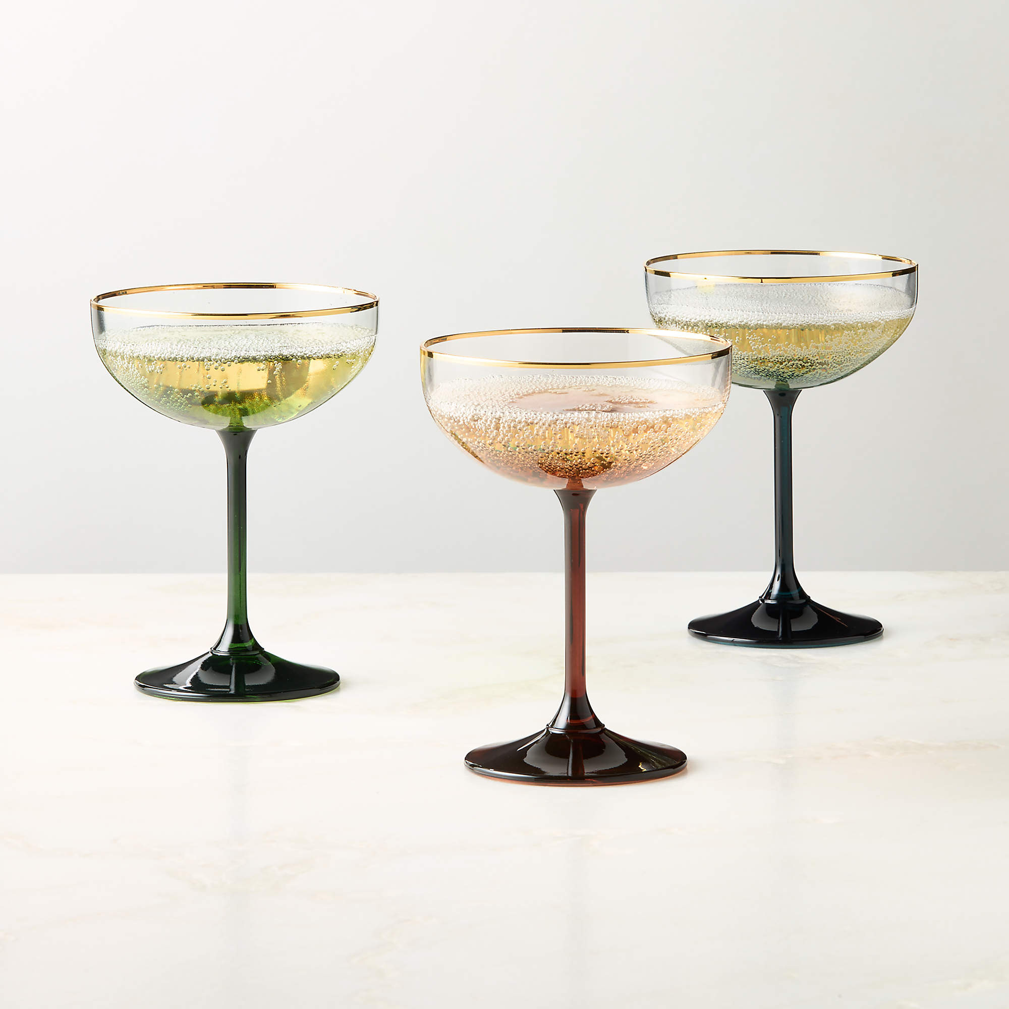 Marie Green with Gold Rim Coupe Glasses Set of 6 + Reviews | CB2 | CB2