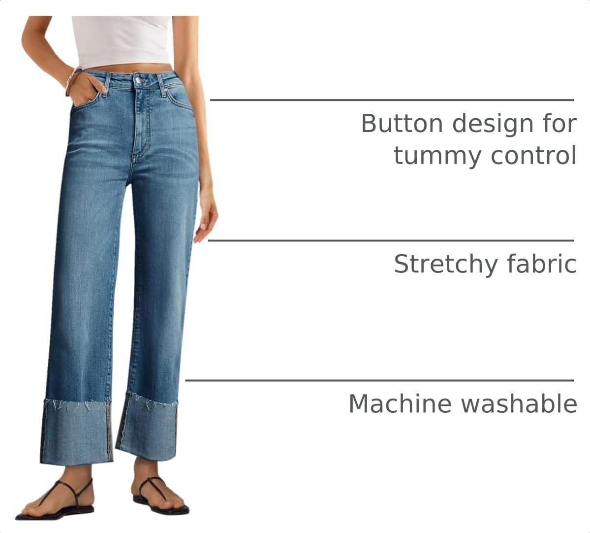 KUNMI Women's Wide Leg Jeans High Waisted Straight Leg Stretchy Denim Pants with Pockets | Amazon (US)