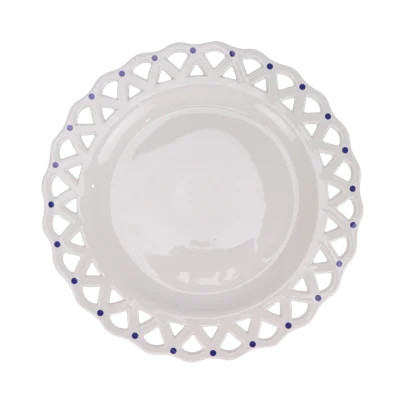 Rebeca White Pierced with Blue Dots Scalloped Charger | Wayfair North America