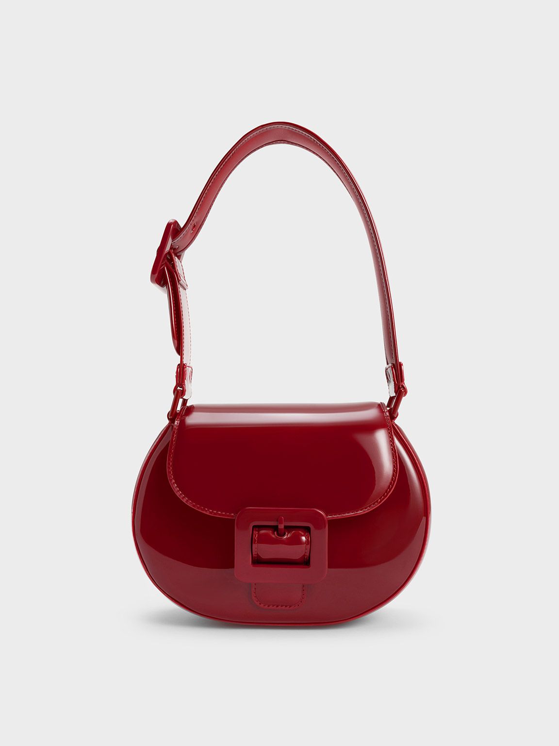 Red Lula Patent Buckled Bag | CHARLES & KEITH | Charles & Keith US