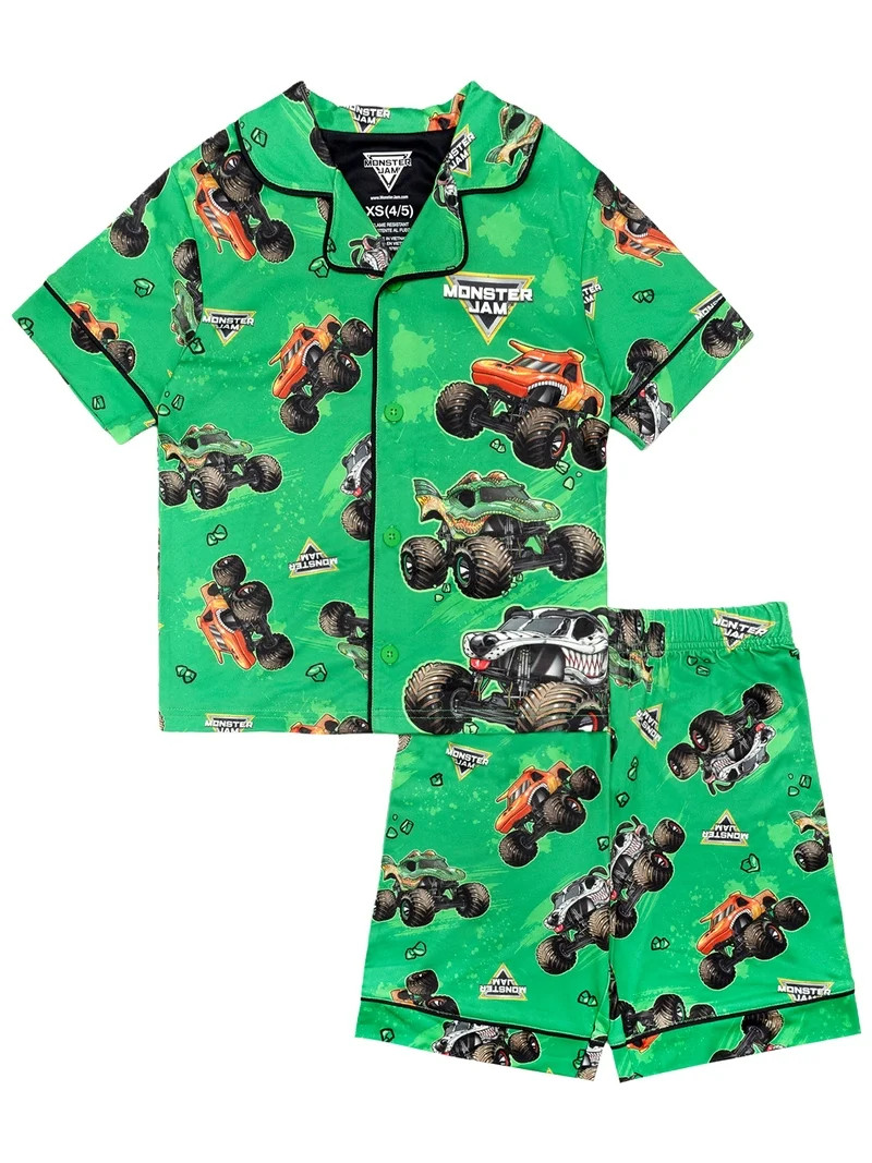 Monster Jam Boys 2-Piece Coat and Short Pajama Set, Sizes 4-12 | Walmart (US)