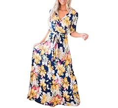 Sissyaki Women's Wedding Guest V-Neck Split Maxi Dress Ruffle High Waist Party Bridesmaid Semi Fo... | Amazon (US)