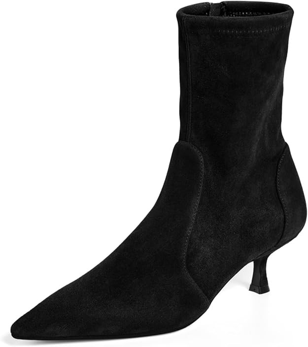 Coutgo Womens Low Kitten Heel Ankle Boots Pointed Toe Booties Side Zipper Fall Shoes | Amazon (US)