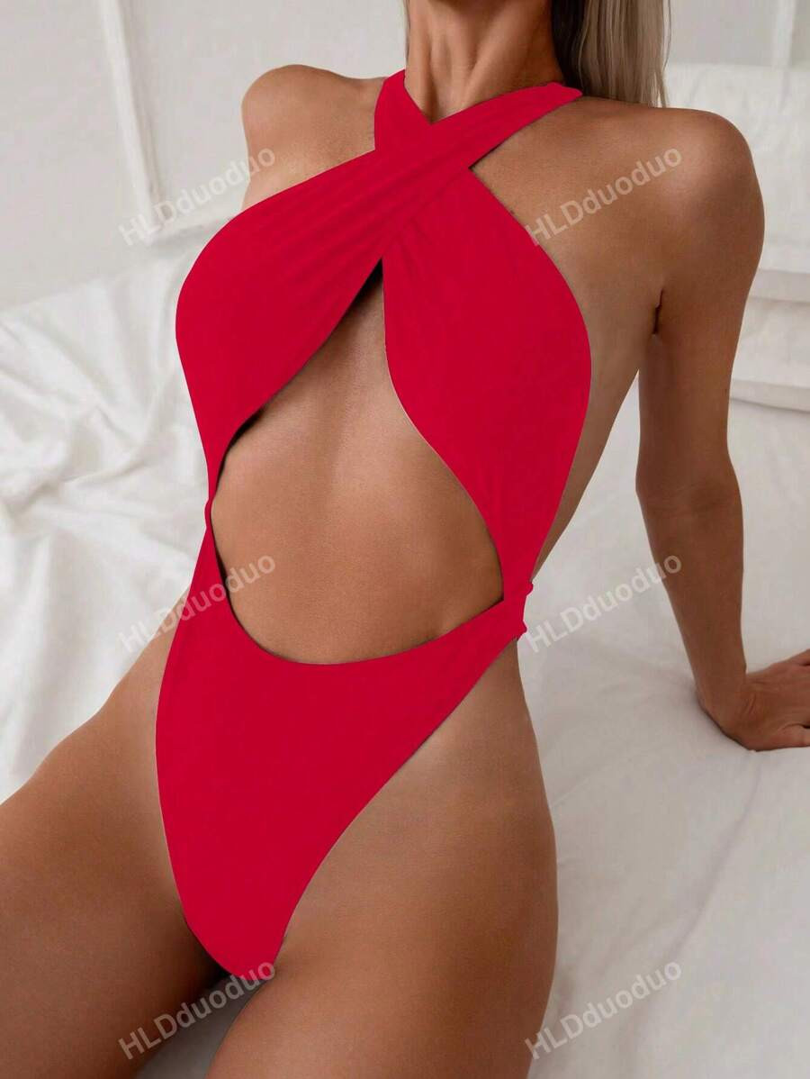 New Arrival Halter Neck Tight Backless Holiday One-Piece Swimsuit Summer | SHEIN