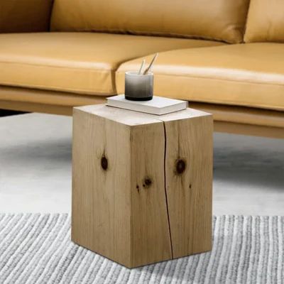 Rustic Wood Side Table Square End Table Pine Wood in Natural-Homary | Homary