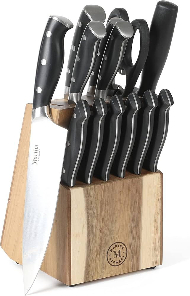 Martha Stewart Greeley 14 pc Triple- Riveted Cutlery Knife Acacia Wood Block Set w/Comfort Grip H... | Amazon (US)