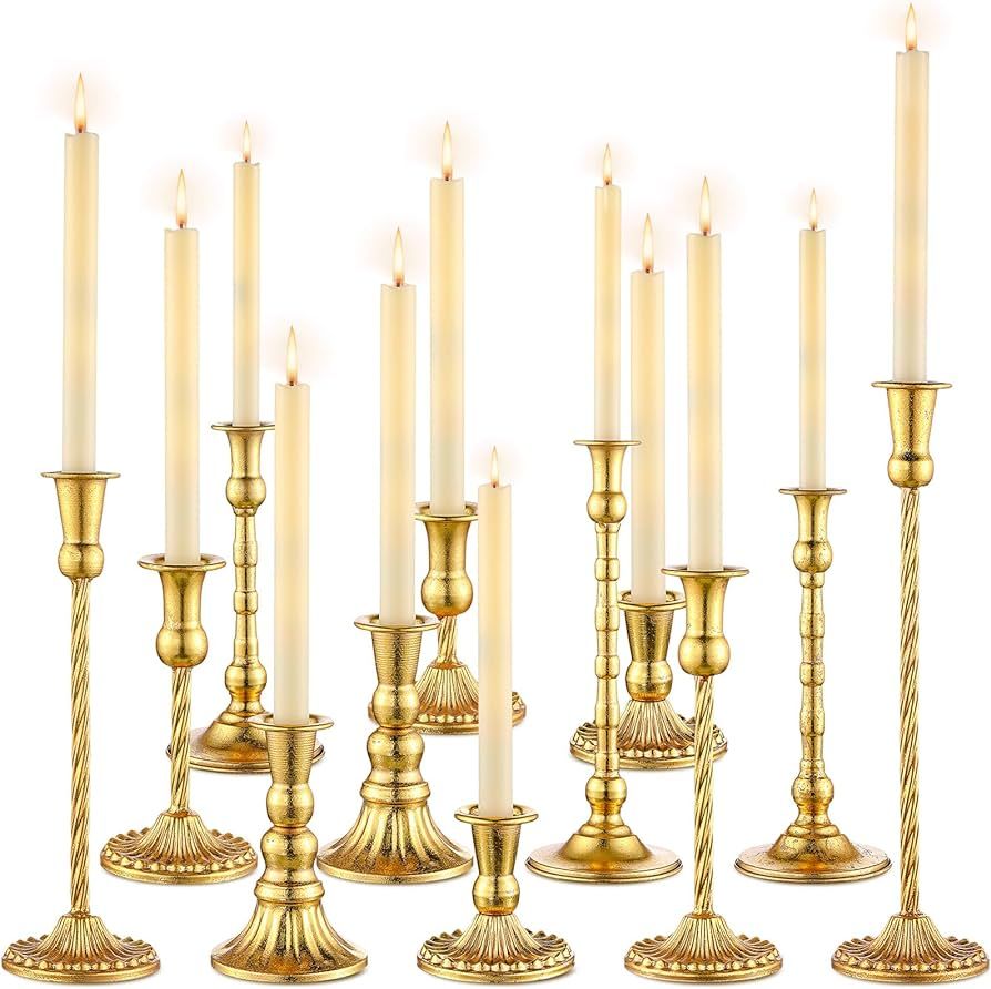Lallisa 12 Pcs Brass Gold Candlestick Holders Vintage Taper Candle Holder Candle Decorative Stick... | Amazon (US)
