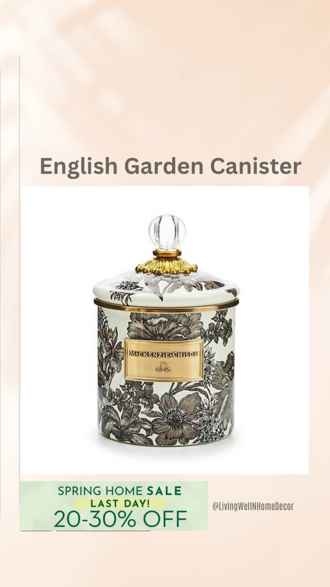 Sterling English Garden Canister
5" dia., 4.75" tall (7.5" tall with lid), 38 oz. capacity. Found it on McKenzie Childs

#LTKFindsUnder100 #LTKSaleAlert #LTKHome