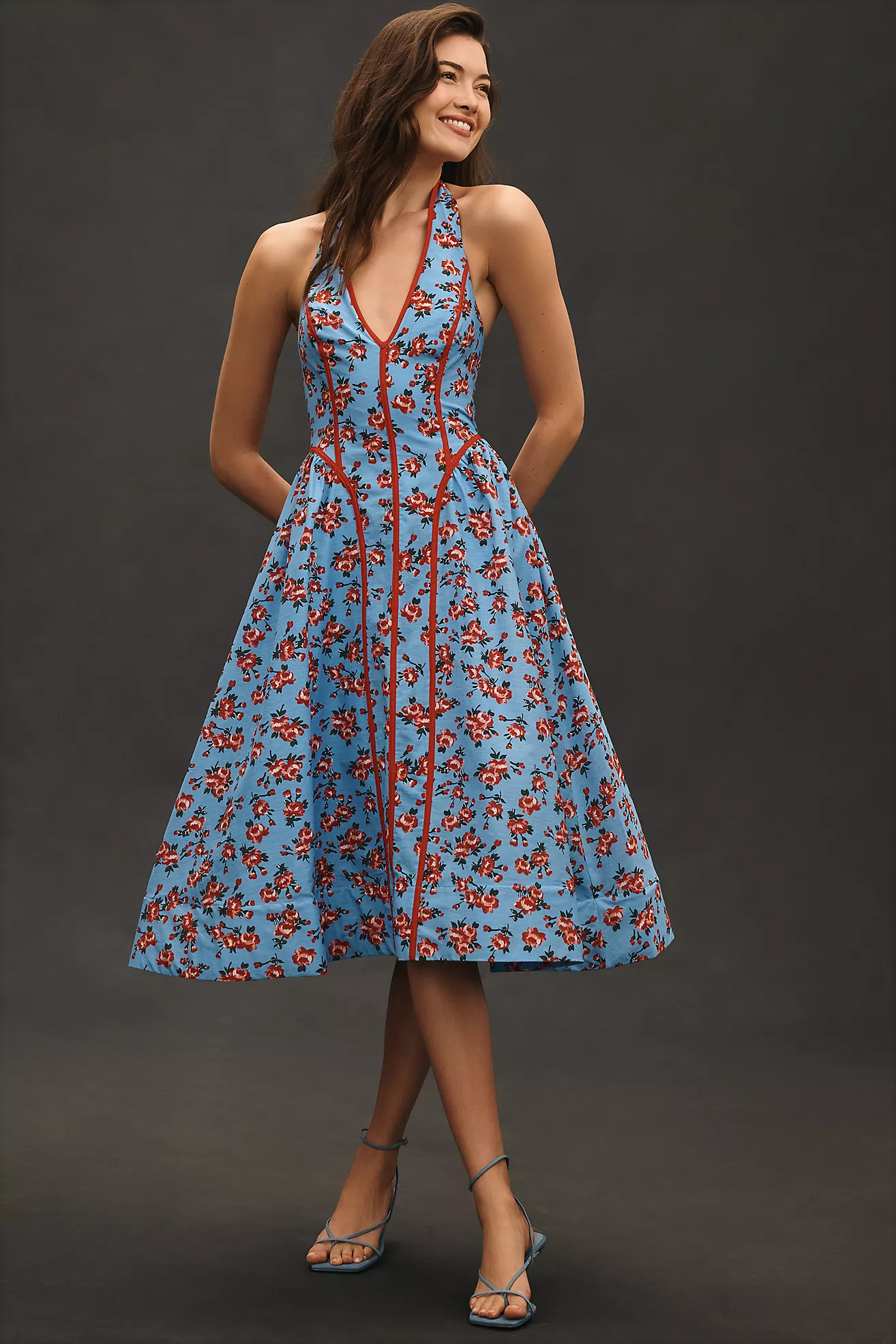 By Anthropologie Halter V-Neck Fit & Flare Midi Dress | Anthropologie (US)