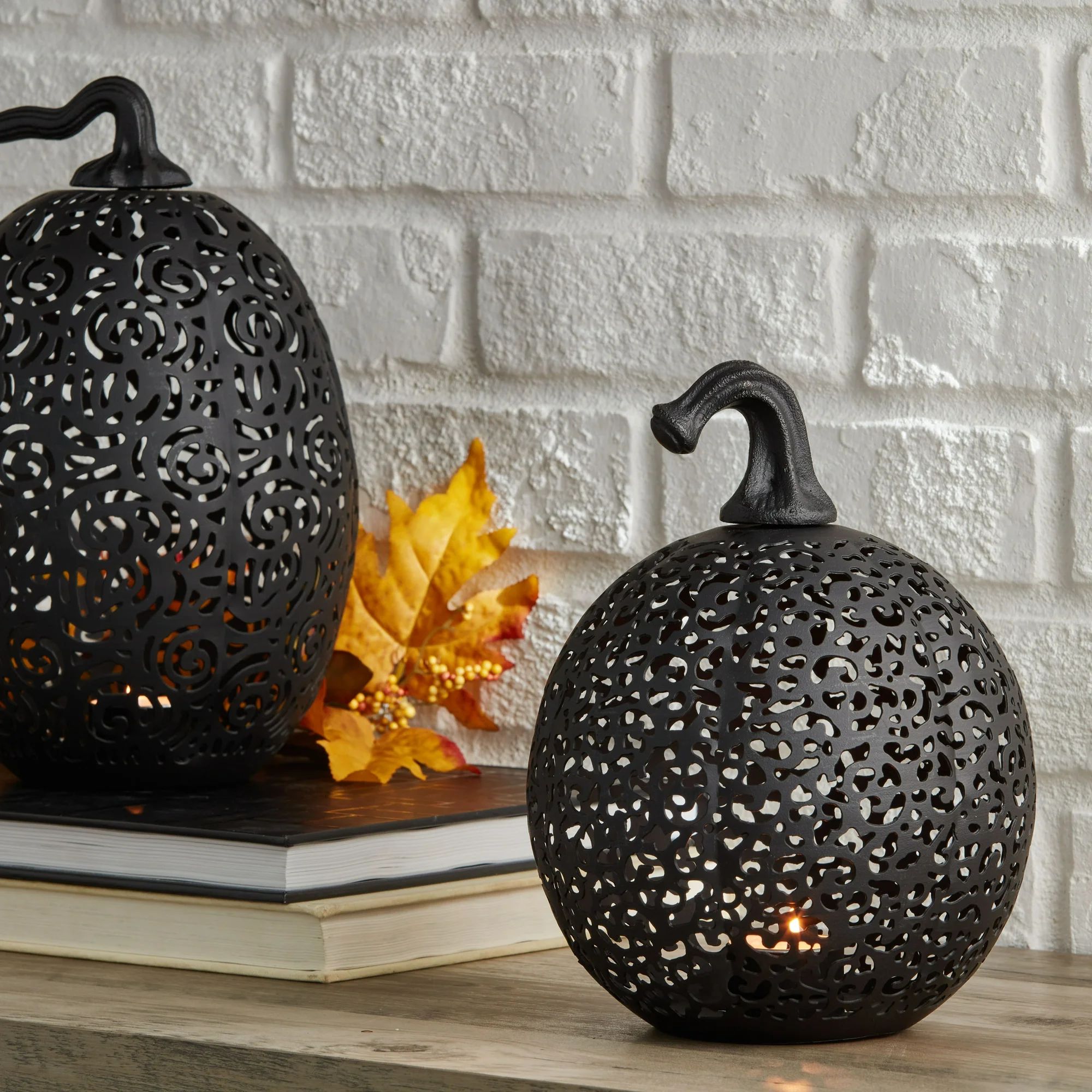 Halloween Metal Pumpkin Tealight Candle Holder, Black, 8.75", by Way To Celebrate | Walmart (US)