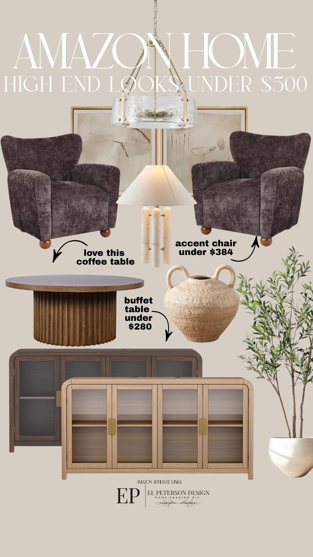 Amazon
Accent chair
Table lamp
Buffet cabinet
Faux tree
Coffee table
Pendant light


#LTKHome