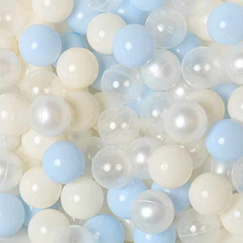 TRENDPLAY Kids Ball Pit Balls for Toddler/Dog/Turtle/Ferret/Cat Play Filling Playpen Kid Ball Pool, Boys Birhday Party Tent Slide Tunnel,Summer Water Pool Play. (Pearl White+Clear+Beige+ Blue) | Amazon (US)