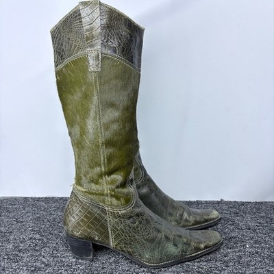 Vintage Green Pony Hair Croc Embossed Knee High Boots EU 39 Western Style | eBay US