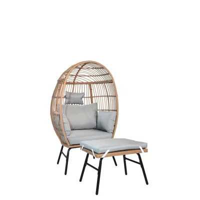 Outdoor Garden Wicker Egg Chair And Footstool Patio Chaise, With Cushions, Outdoor Indoor Basket Chair | Wayfair North America