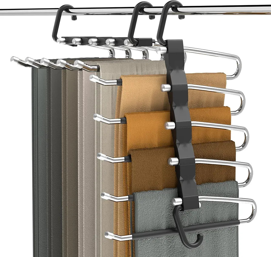 Pants Hangers Space Saving - 2 Pack Closet Organizer and storage Jean Hangers, Stainless Steel An... | Amazon (US)