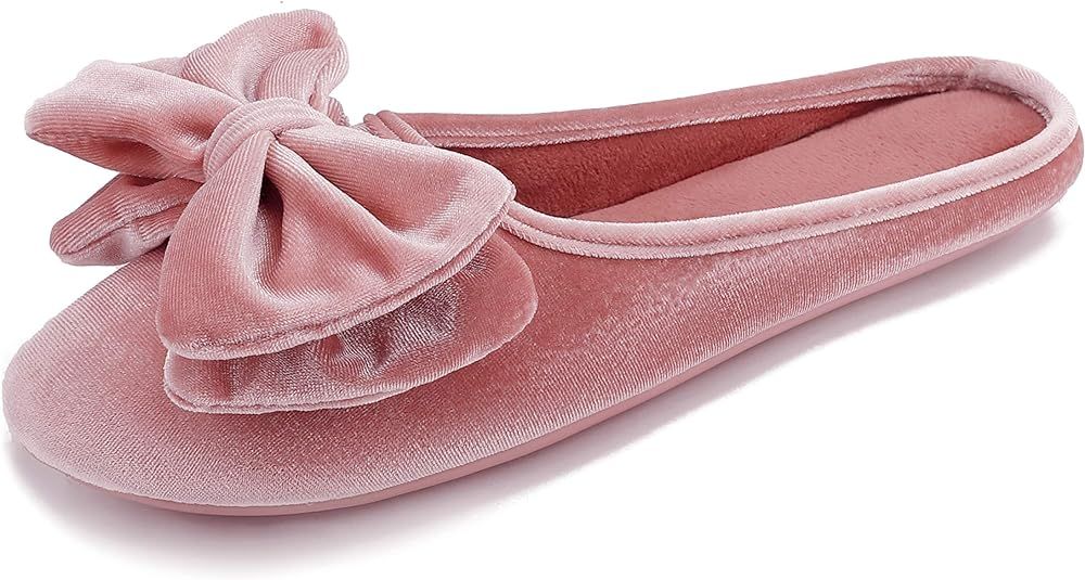 BCTEX COLL Women's Ballerina House Slippers with Bow Velvet Slippers Cute and Comfort | Amazon (US)